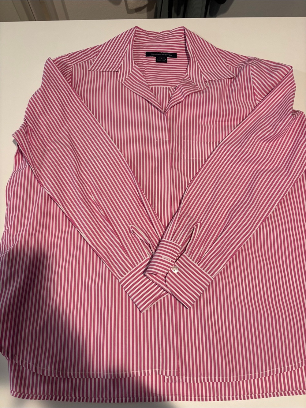 2 Piece French Connection Pink/ White Striped Button-Down Shirt w matching short